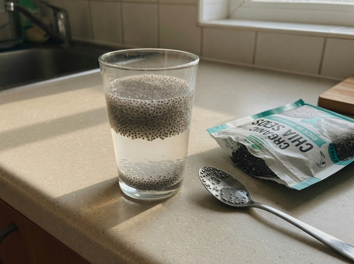Chia seeds forming a gel in water