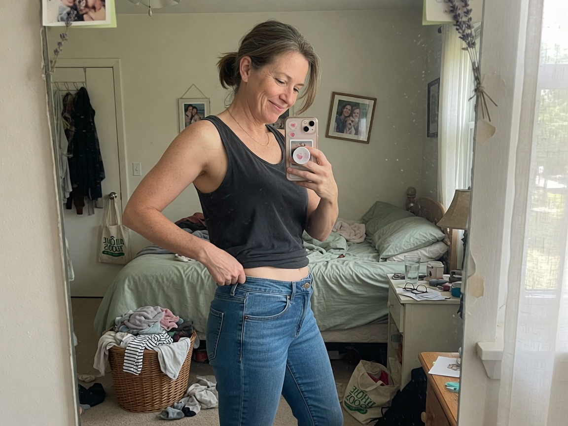 Diane noticing her jeans fitting more comfortably